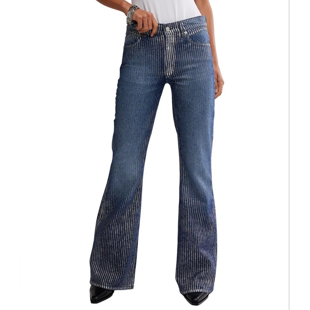 Free People We The Free West Coast Metallic Low-Rise Slim Fit Flare Jeans